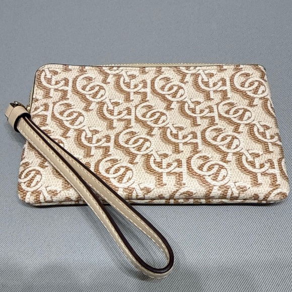 Coach Beige and Tan Monogram Wristlet